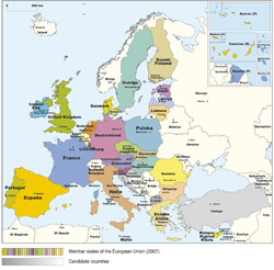 Карта членов Европейского союза 2007-го года.