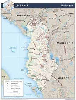 Детальная физиографическая карта Албании.