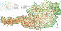 Детальная автодорожная карта Австрии с рельефом.
