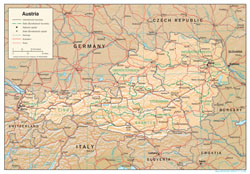 Большая политическая и административная карта Австрии с рельефом.