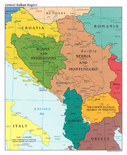 Детальная политическая карта Центрально-Балканского региона с крупными городами - 2003.