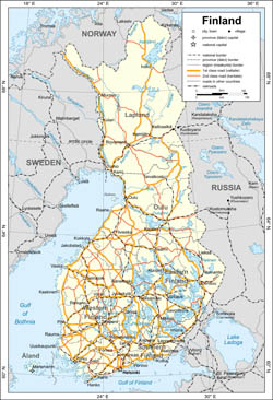 Большая политическая карта Финляндии с городами.