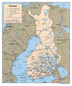 Политическая и административная карта Финляндии.