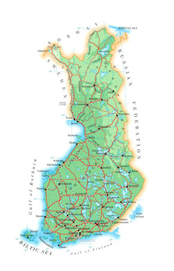 Карта автомобильных дорог Финляндии.