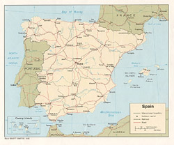 Политическая карта Испании с дорогами и городами.