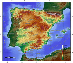 Топографическая карта Испании.