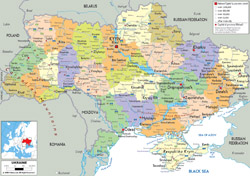 Подробная политическая и административная карта Украины со всеми городами, дорогами и аэропортами.