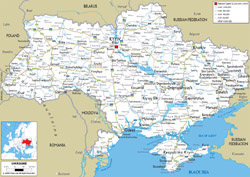 Подробная карта автомобильных дорог Украины со всеми городами и аэропортами.