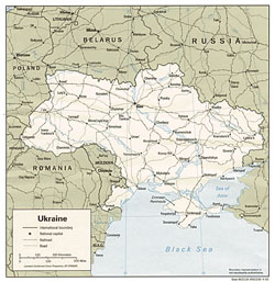 Политическая карта Украины с дорогами и городами.