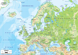 Физическая карта Европы.